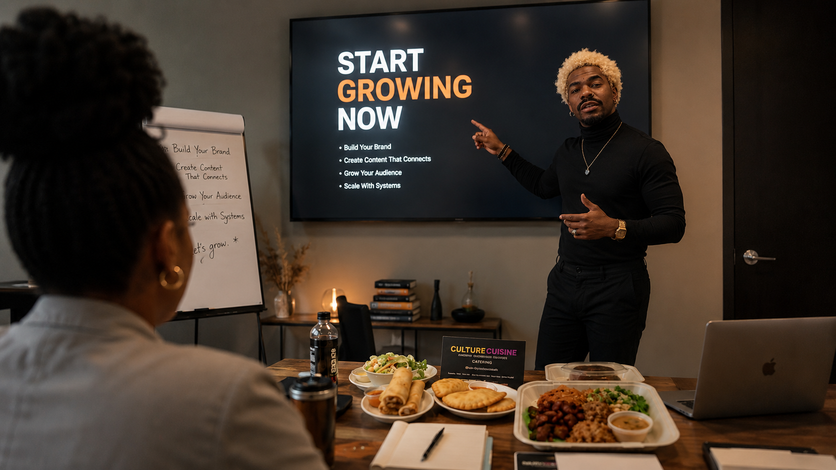 BLU presenting the Start Growing Now workshop with Culture Cuisine catering on the table