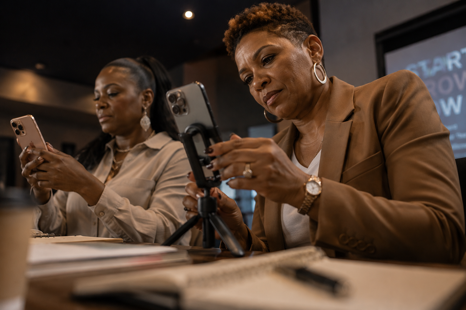 Workshop attendees filming content on their phones during the HAUTE session